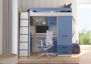 BIM Furniture letto soppalco con scrivania SMYK L cm110x204x188h Bianco Blu