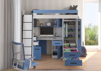 BIM Furniture letto soppalco con scrivania SMYK L cm110x204x188h Bianco Blu