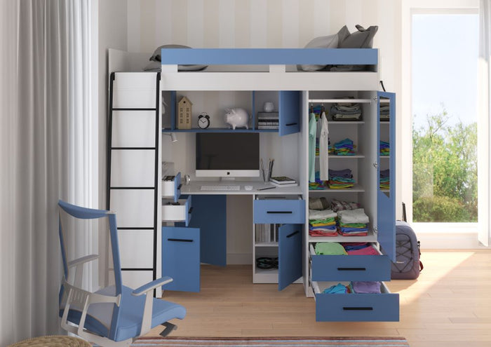 BIM Furniture letto soppalco con scrivania SMYK L cm110x204x188h Bianco Blu