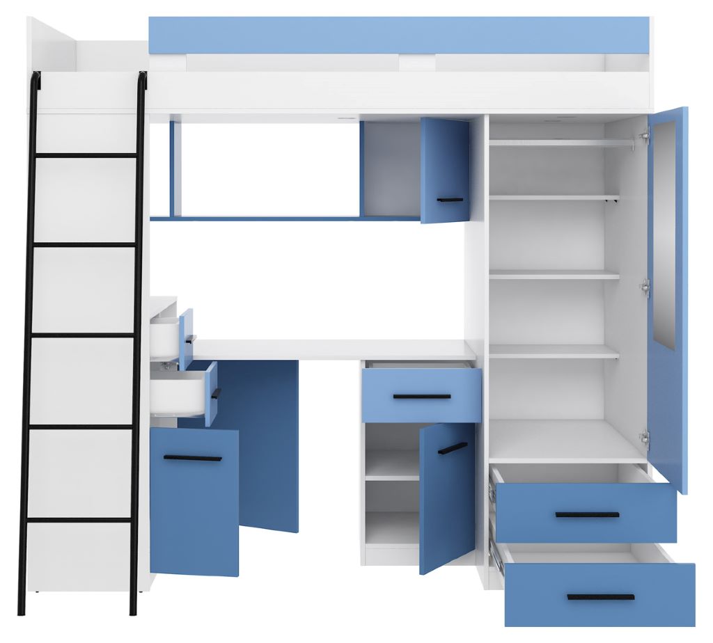 BIM Furniture letto soppalco con scrivania SMYK L cm110x204x188h Bianco Blu