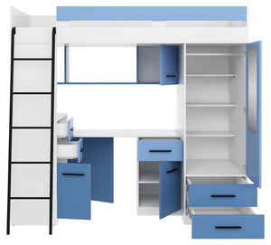 BIM Furniture letto soppalco con scrivania SMYK L cm110x204x188h Bianco Blu