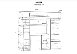 BIM Furniture letto soppalco con scrivania SMYK L cm110x204x188h Bianco Blu