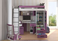 BIM Furniture letto soppalco con scrivania SMYK L cm110x204x188h Bianco Lavanda