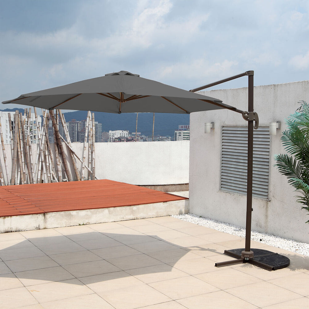 Ombrellone da Giardino Decentrato da Esterno Grigio Diametro 3M con Base a Croce