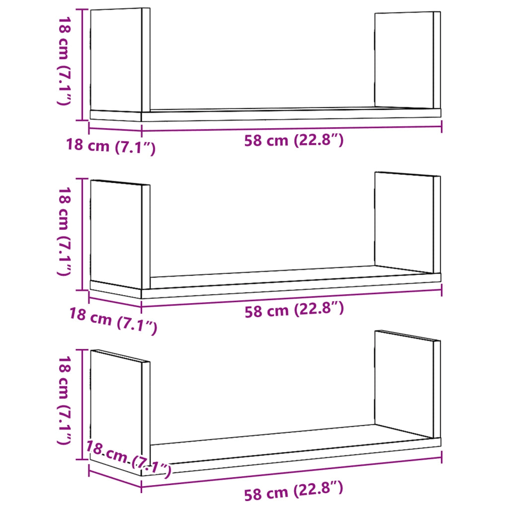 vidaXL Mensole da Parete 2pz Nere 58x18x18 cm in Truciolato