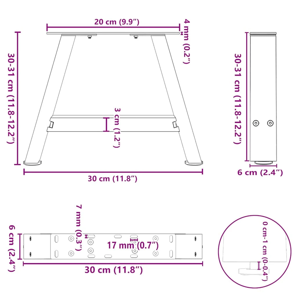 Set di 2 gambe per tavolino da caffè a forma di A 30 x 30 cm design moderno con piedini regolabili acciaio nero 02_0057088