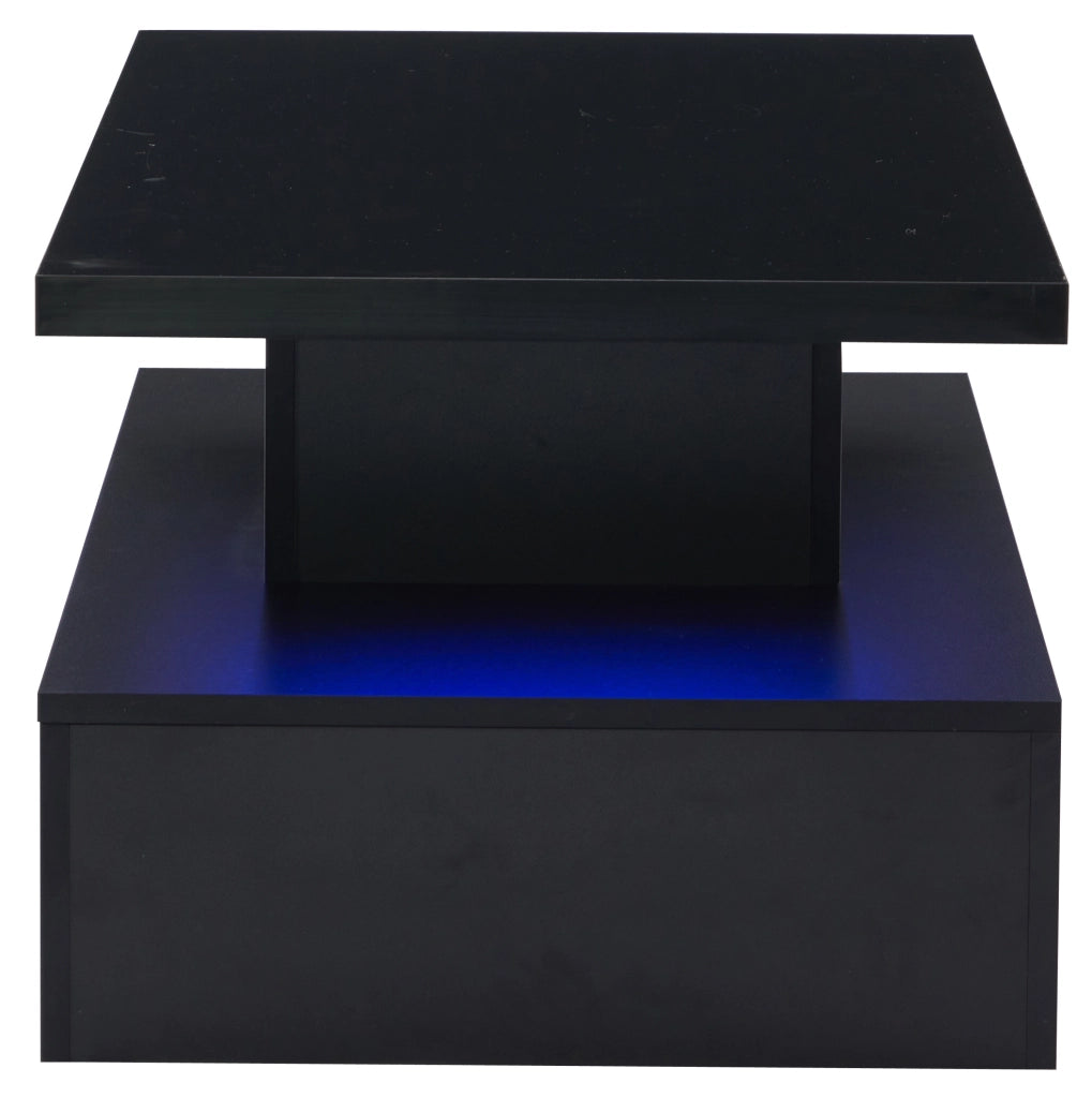 Tavolino da salotto moderno nero 100 x 50 x 39 cm con LED dimmerabile e spazio contenitivo