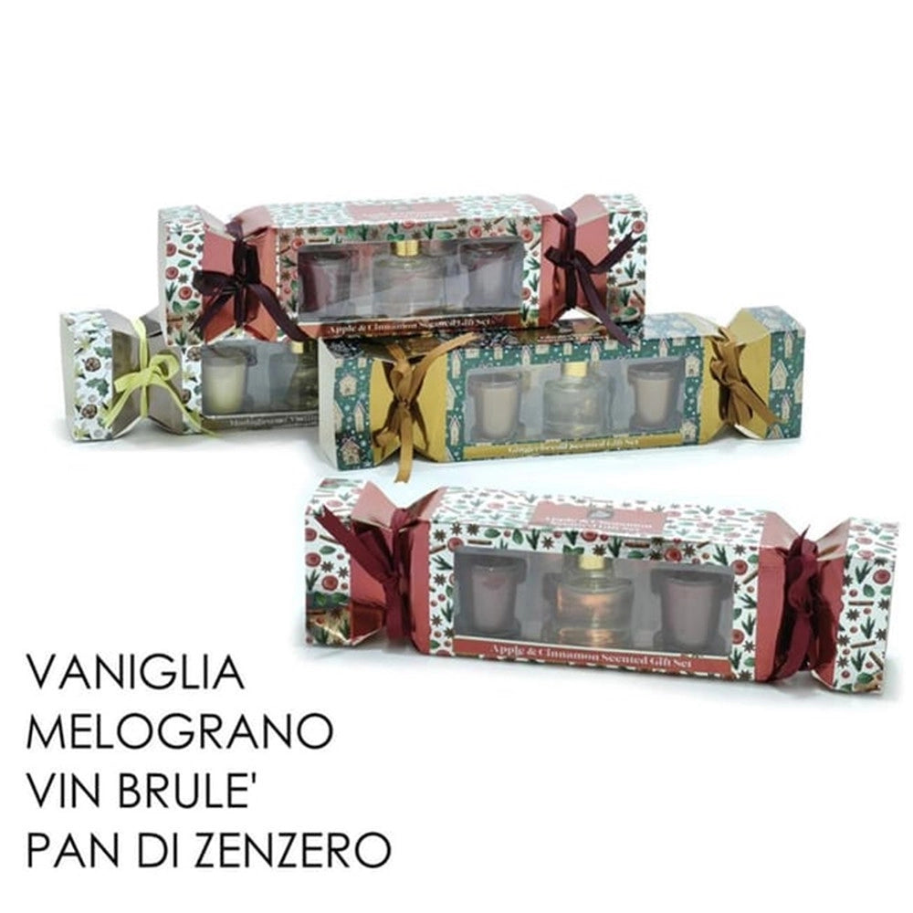 Trade Shop - Set Fragranza Ambiente Diffusore Con 6 Bastoncini 2 Candele Profumate Casa Centrotavola -