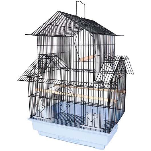 Gabbia Voliera Nera per Uccelli Volatili Pappagalli con Mangiatoie 50.5x41x63cm
