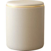Pouf Contenitore Ecopelle Beige Decoro Oro Poggiapiedi Seduta Imbottita 35x45cm