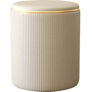 Pouf Contenitore Ecopelle Beige Decoro Oro Poggiapiedi Seduta Imbottita 35x45cm