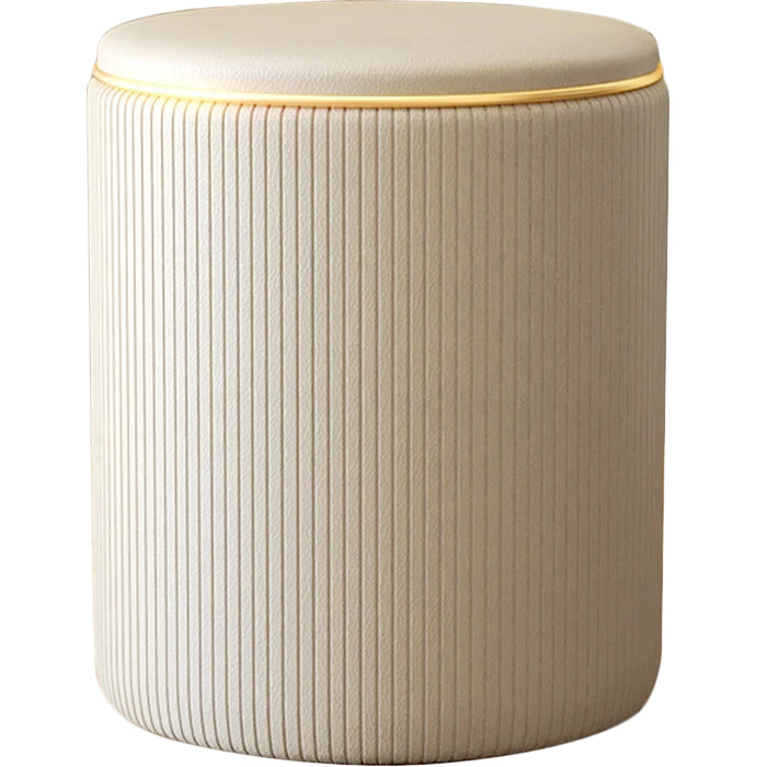 Pouf Contenitore Ecopelle Beige Decoro Oro Poggiapiedi Seduta Imbottita 35x45cm