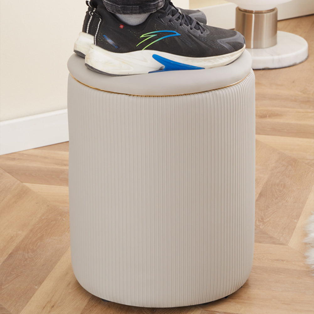 Pouf Contenitore Ecopelle Beige Decoro Oro Poggiapiedi Seduta Imbottita 35x45cm