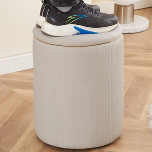 Pouf Contenitore Ecopelle Beige Decoro Oro Poggiapiedi Seduta Imbottita 35x45cm