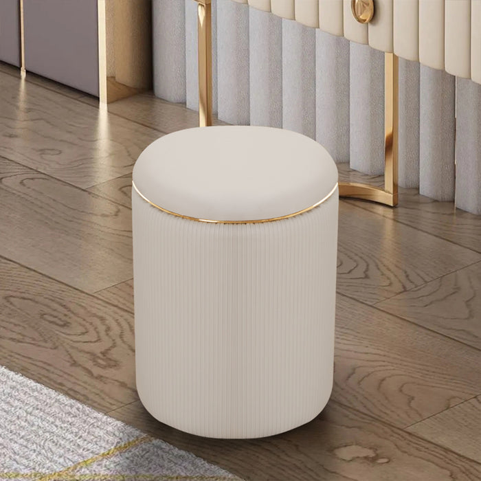 Pouf Contenitore Ecopelle Beige Decoro Oro Poggiapiedi Seduta Imbottita 35x45cm