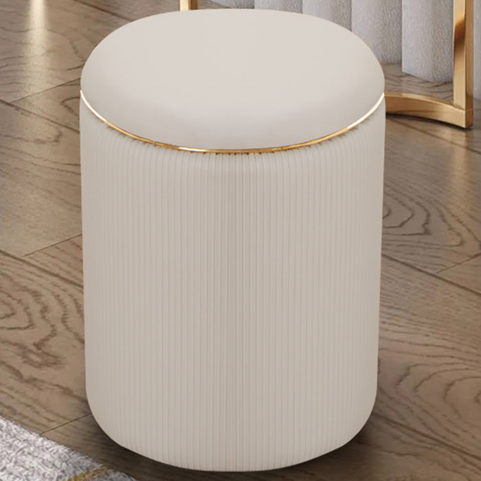 Pouf Contenitore Ecopelle Beige Decoro Oro Poggiapiedi Seduta Imbottita 35x45cm