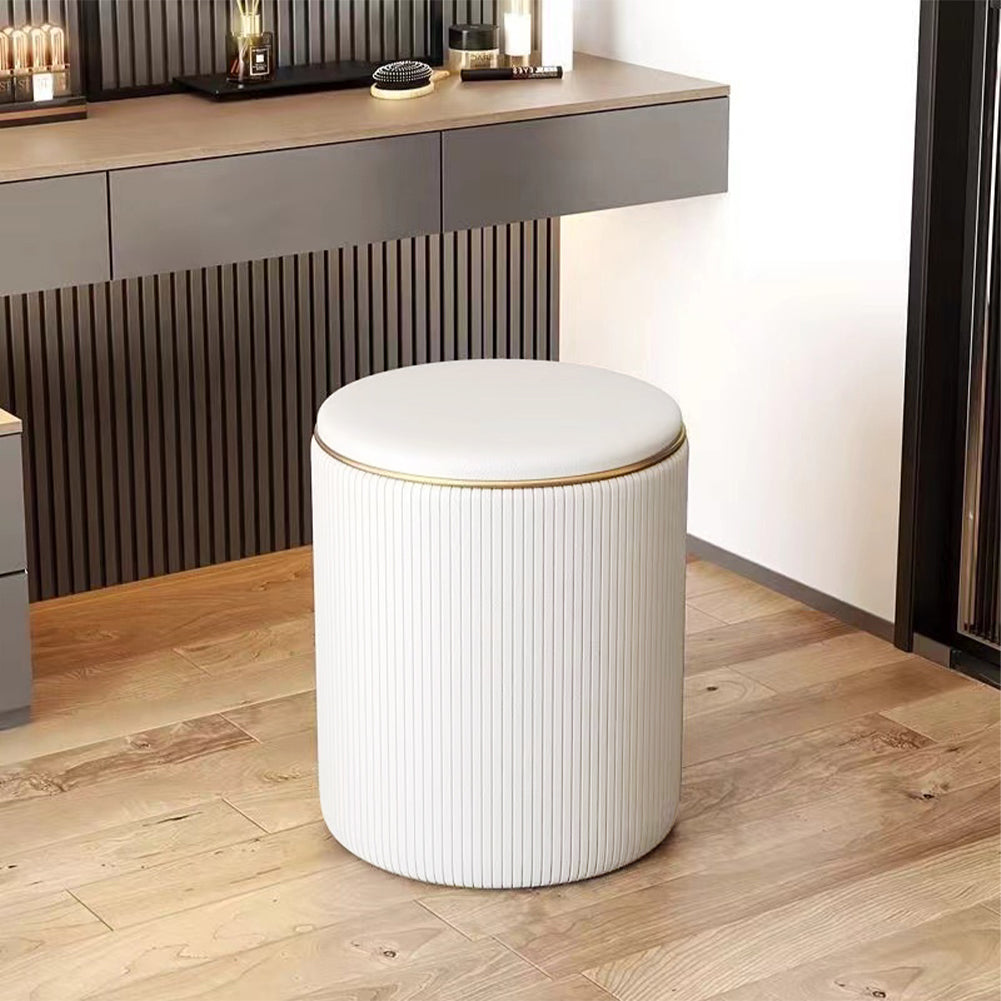 Pouf Contenitore Ecopelle Beige Decoro Oro Poggiapiedi Seduta Imbottita 35x45cm