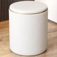 Pouf Contenitore Ecopelle Beige Decoro Oro Poggiapiedi Seduta Imbottita 35x45cm