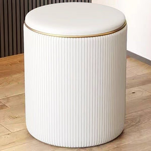Pouf Contenitore Ecopelle Beige Decoro Oro Poggiapiedi Seduta Imbottita 35x45cm