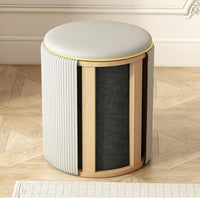 Pouf Contenitore Ecopelle Beige Decoro Oro Poggiapiedi Seduta Imbottita 35x45cm