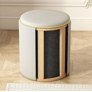 Pouf Contenitore Ecopelle Beige Decoro Oro Poggiapiedi Seduta Imbottita 35x45cm