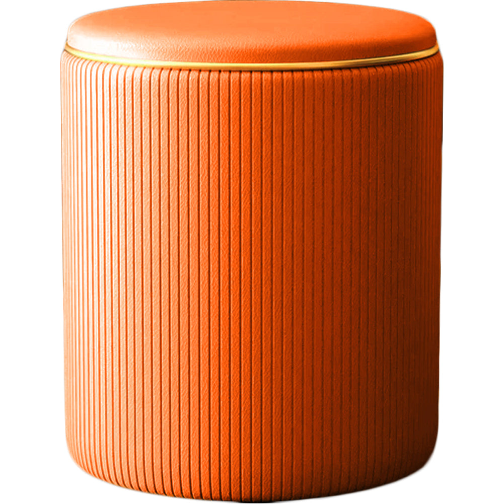 Pouf Contenitore Ecopelle Arancione Decoro Oro Poggiapiedi Seduta Comoda 35x45cm