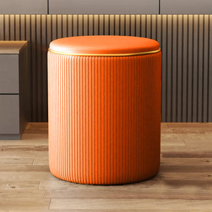 Pouf Contenitore Ecopelle Arancione Decoro Oro Poggiapiedi Seduta Comoda 35x45cm