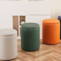 Pouf Contenitore Ecopelle Arancione Decoro Oro Poggiapiedi Seduta Comoda 35x45cm