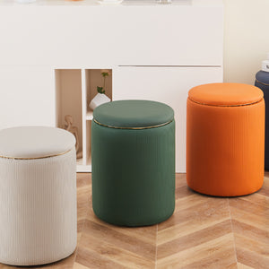 Pouf Contenitore Ecopelle Arancione Decoro Oro Poggiapiedi Seduta Comoda 35x45cm