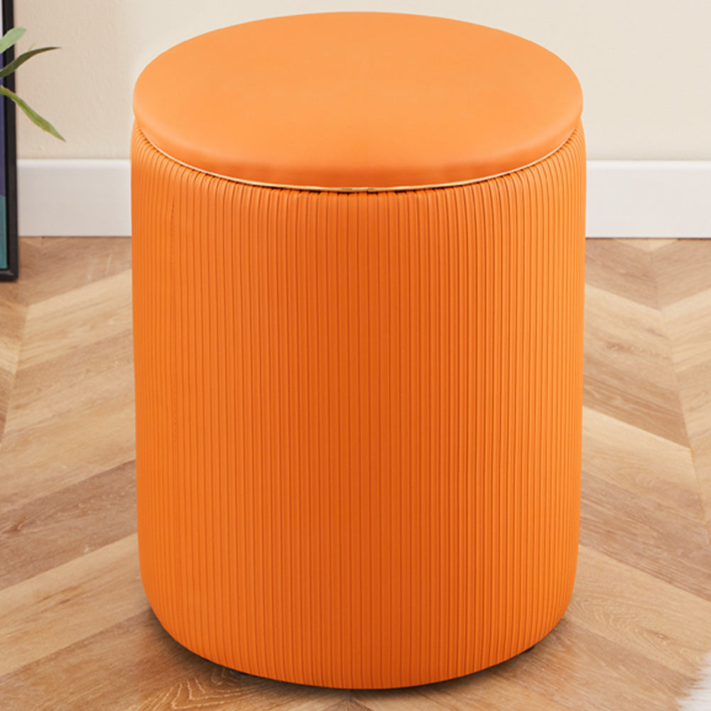 Pouf Contenitore Ecopelle Arancione Decoro Oro Poggiapiedi Seduta Comoda 35x45cm