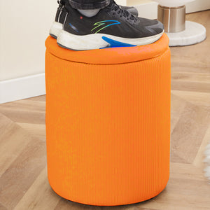 Pouf Contenitore Ecopelle Arancione Decoro Oro Poggiapiedi Seduta Comoda 35x45cm