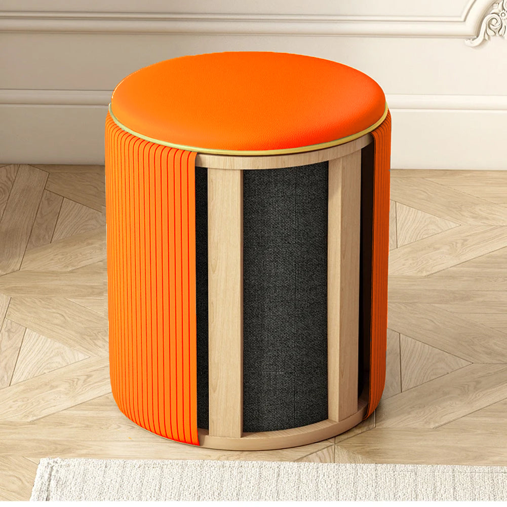 Pouf Contenitore Ecopelle Arancione Decoro Oro Poggiapiedi Seduta Comoda 35x45cm