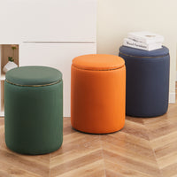 Pouf Contenitore Ecopelle Blu Decoro Oro Poggiapiedi Seduta Imbottita 35x45cm