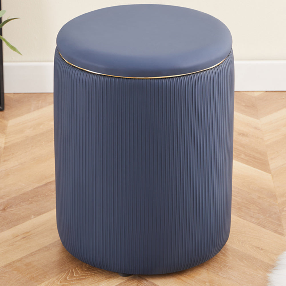 Pouf Contenitore Ecopelle Blu Decoro Oro Poggiapiedi Seduta Imbottita 35x45cm