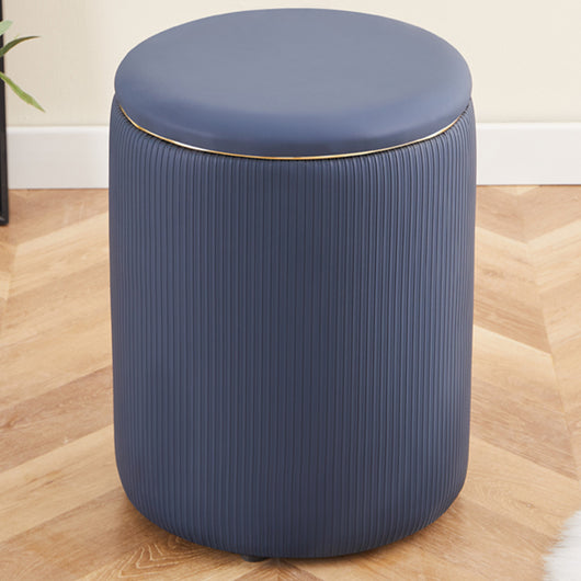 Pouf Contenitore Ecopelle Blu Decoro Oro Poggiapiedi Seduta Imbottita 35x45cm