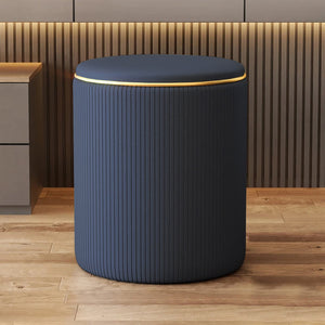 Pouf Contenitore Ecopelle Blu Decoro Oro Poggiapiedi Seduta Imbottita 35x45cm