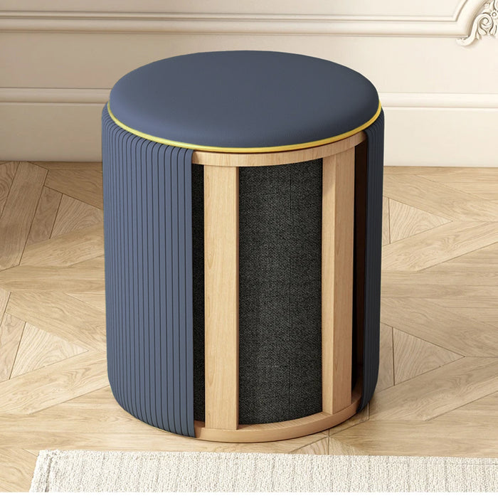 Pouf Contenitore Ecopelle Blu Decoro Oro Poggiapiedi Seduta Imbottita 35x45cm