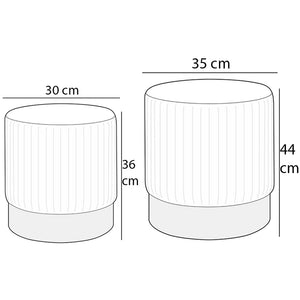 Set 2 Pouf Contenitore Grigio Velluto Sgabello Poggiapiedi Rotondo Portata 120kg