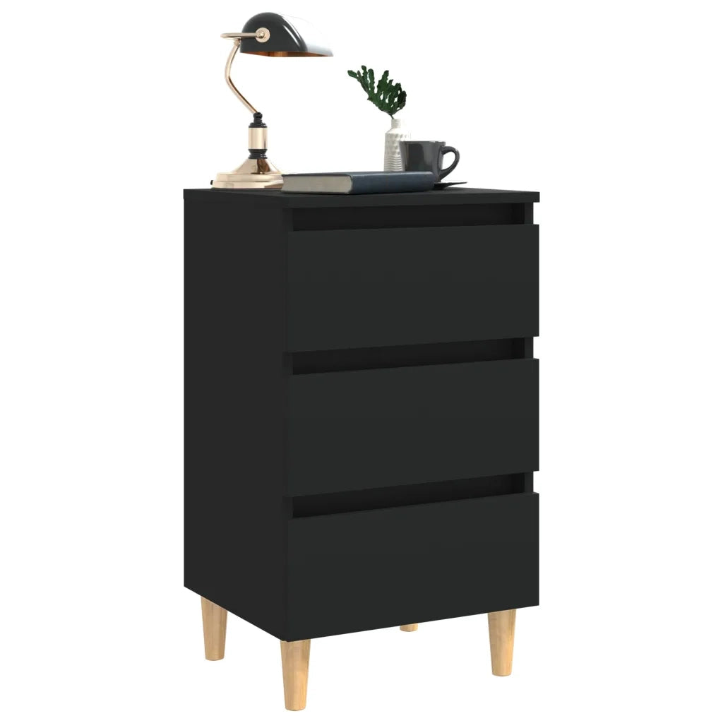 Comodino con Gambe in Legno Massello Nero 40x35x69 cm 805889