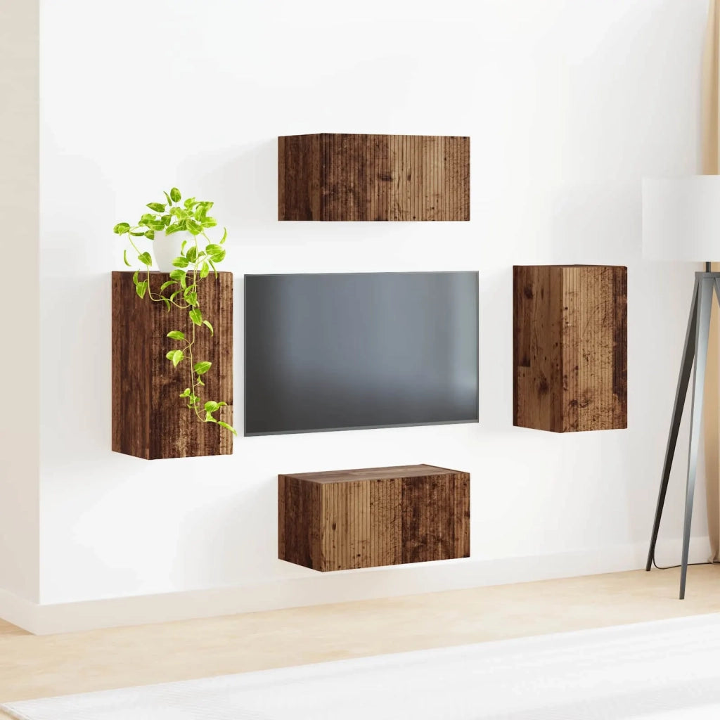 Set mobile TV 4 pz | Armadietto TV | Mobile Porta TV Legno vecchio Legno multistrato