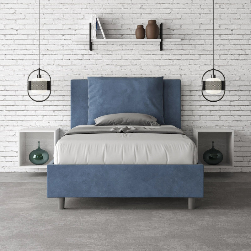 Letto imbottito Piazza e mezzo 110x210 cm Antea - Con rete,Microfibra,Blu