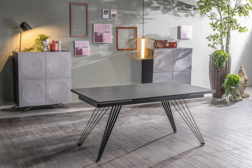 Tavolo allungabile grigio vintage-nero opaco 90 cm x 160-240  cm cm H. 76 cm