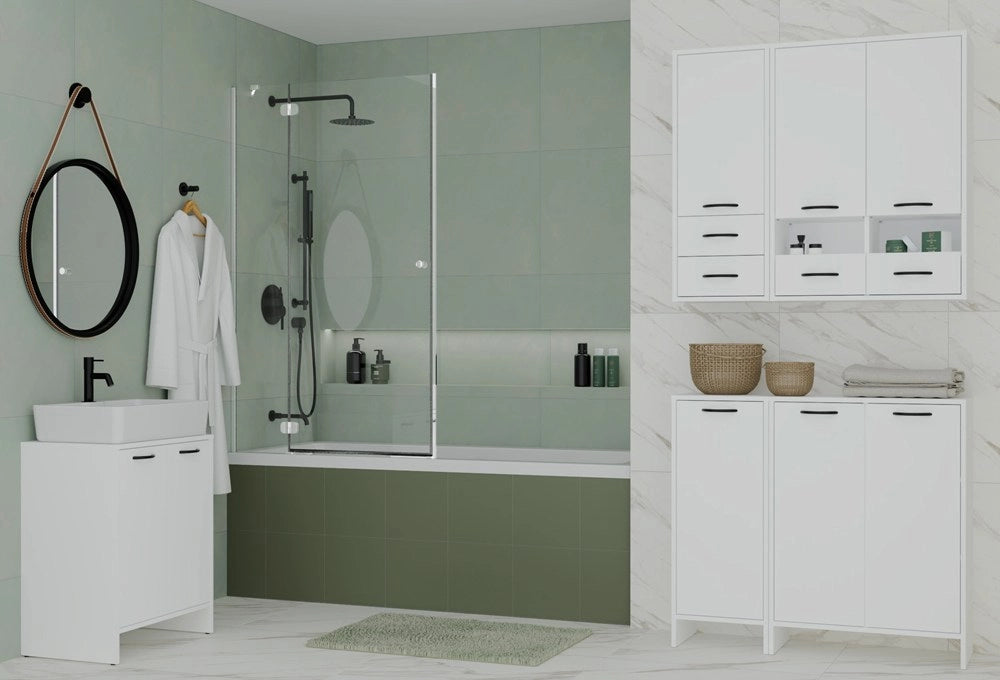 Mobile bagno sospeso NINA W2D2P2S bianco scaffale 2 ante 8 ripiani 2 cassetti