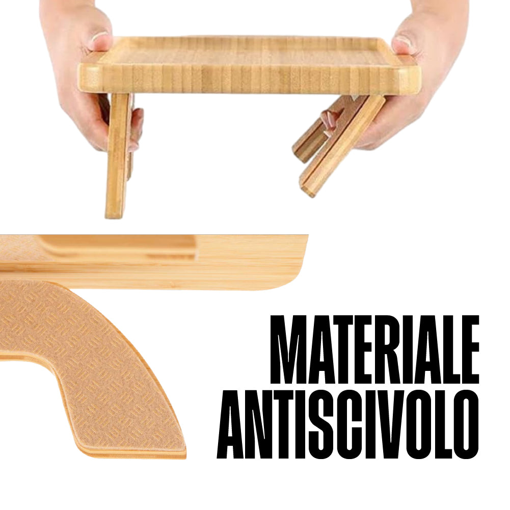 Tavolino per Divano Vassoio in Legno Bambù Per Bracciolo Divano Girevole a 360°