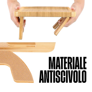 Tavolino per Divano Vassoio in Legno Bambù Per Bracciolo Divano Girevole a 360°