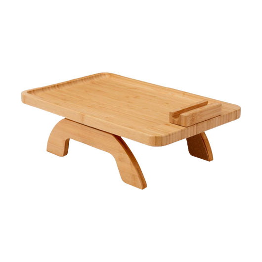 Tavolino per Divano Vassoio in Legno Bambù Per Bracciolo Divano Girevole a 360°