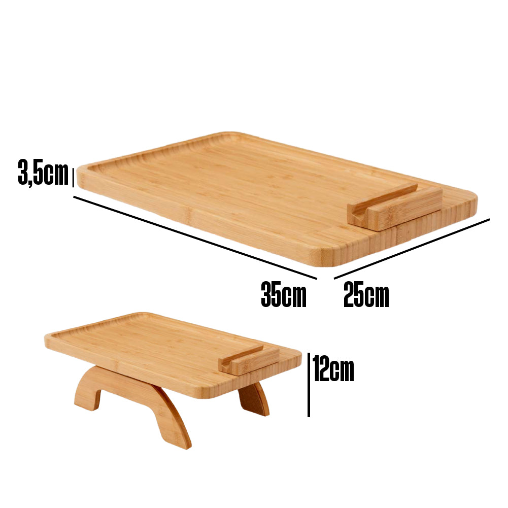 Tavolino per Divano Vassoio in Legno Bambù Per Bracciolo Divano Girevole a 360°