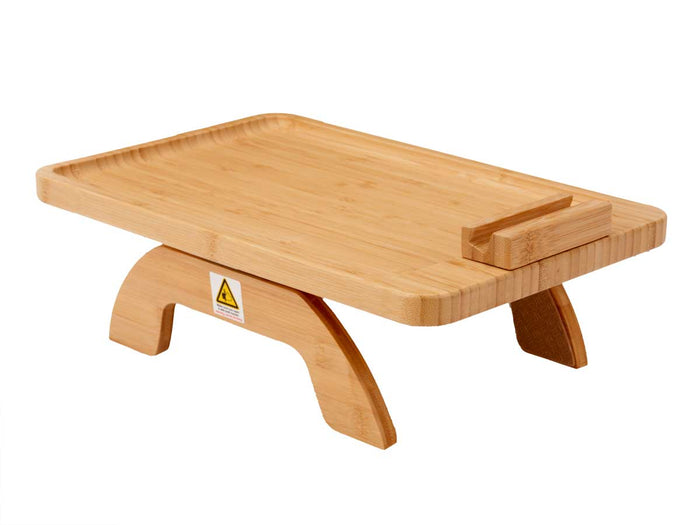 Tavolino per Divano Vassoio in Legno Bambù Per Bracciolo Divano Girevole a 360°