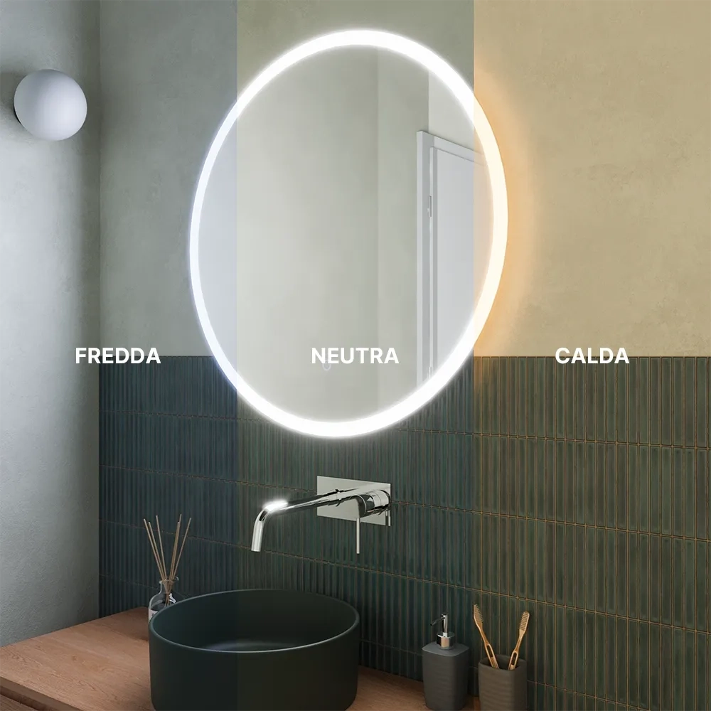 Specchio led Ø 60 cm touch screen luce calda/fredda | Beam