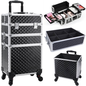 Trolley Makeup 3in1 Valigetta Nera Trucco Estetista Beauty Case Ruote Staccabili